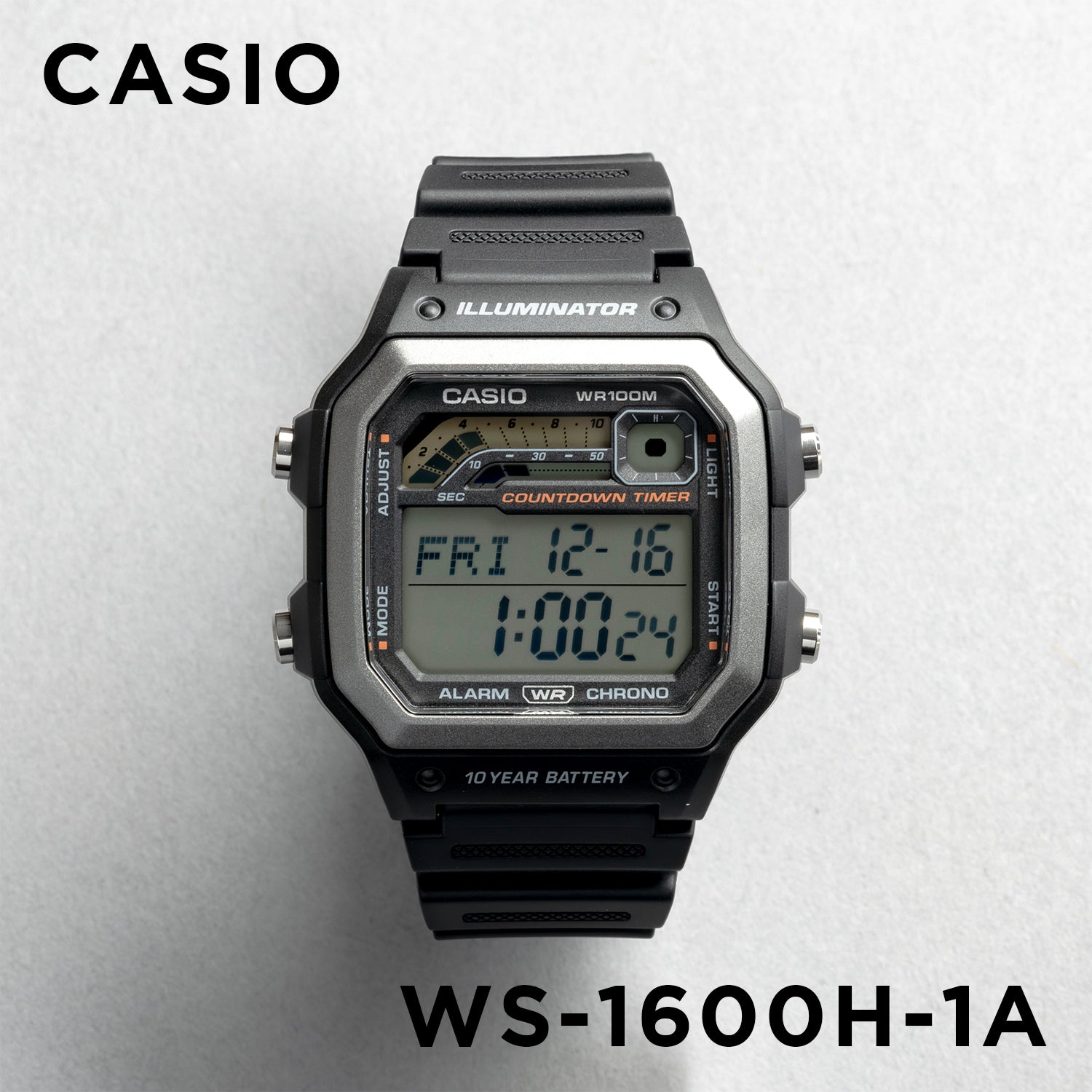 CASIO カシオ WS-1600H-1A ブラック ブラック文字盤 デジタル メンズ 腕時計 正面