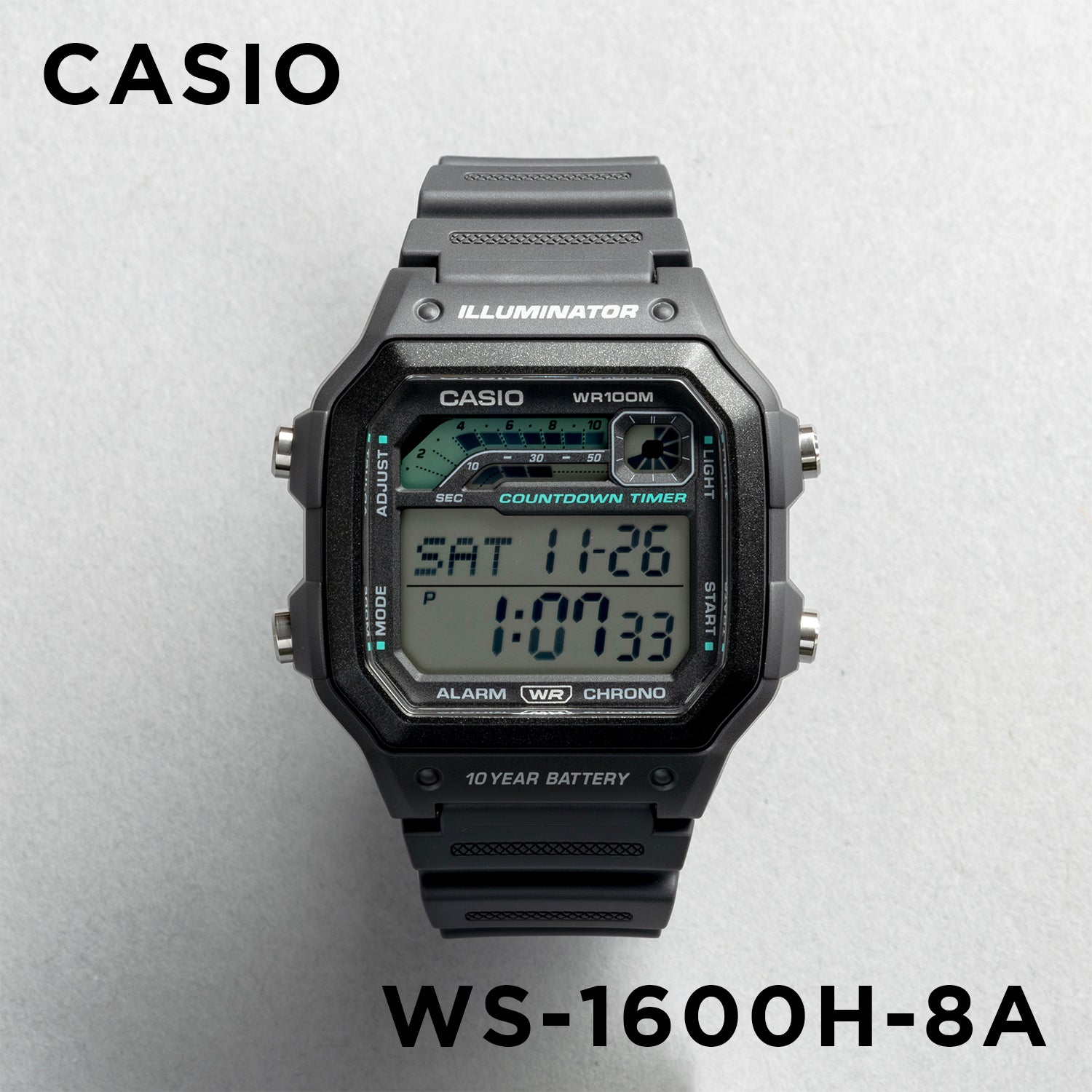 CASIO カシオ WS-1600H-8A グレー ブラック文字盤 デジタル メンズ 腕時計 正面