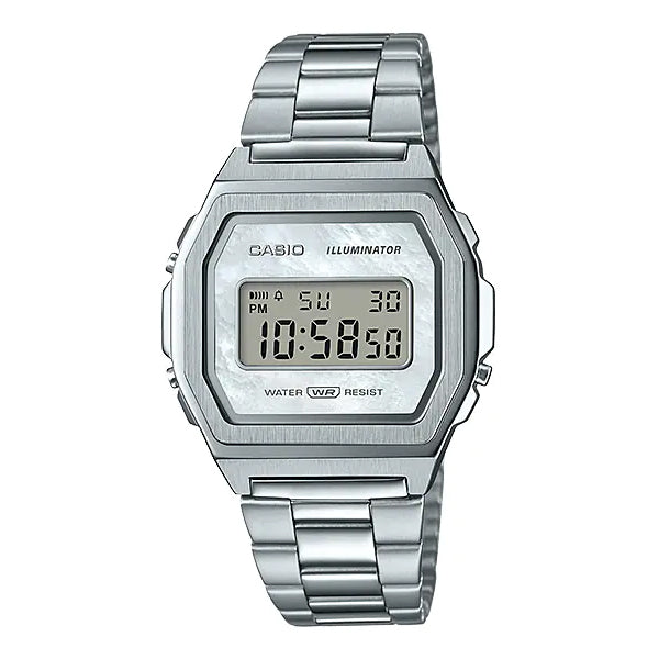 CASIO カシオ A1000D-7 シルバー パールホワイト文字盤 デジタル メンズ 腕時計