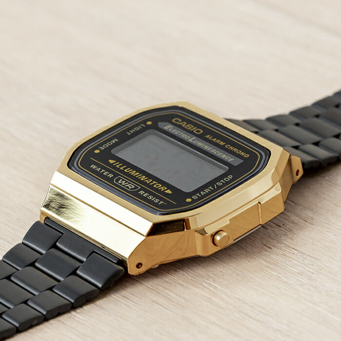 【10年保証】【日本未発売】CASIOカシオスタンダードA168WEGB-1B腕時計メンズレディースキッズ子供男の子女の子チープカシオチプカシデジタル日付ゴールド金ブラック黒海外モデル