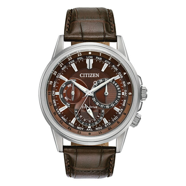 【10年保証】CITIZENECO-DRIVECALENDRIERシチズンエコドライブキャランドゥリエBU2020-29X腕時計メンズ逆輸入アナログソーラーブラウン茶シルバーレザー革ベルト海外モデル