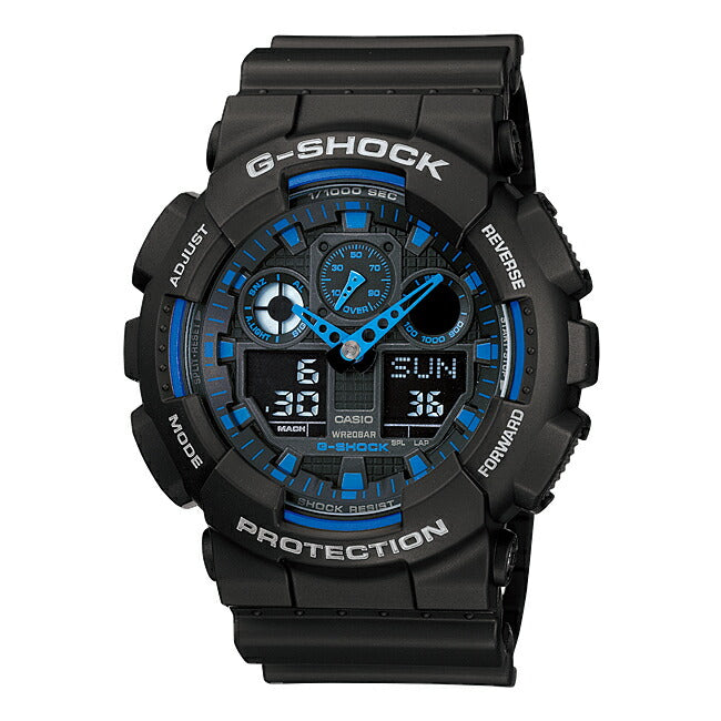 【10年保証】CASIOG-SHOCKカシオGショックGA-100-1A2腕時計時計ブランドメンズキッズ子供男の子アナデジ日付カレンダー防水ブラック黒ブルー青ギフトプレゼント