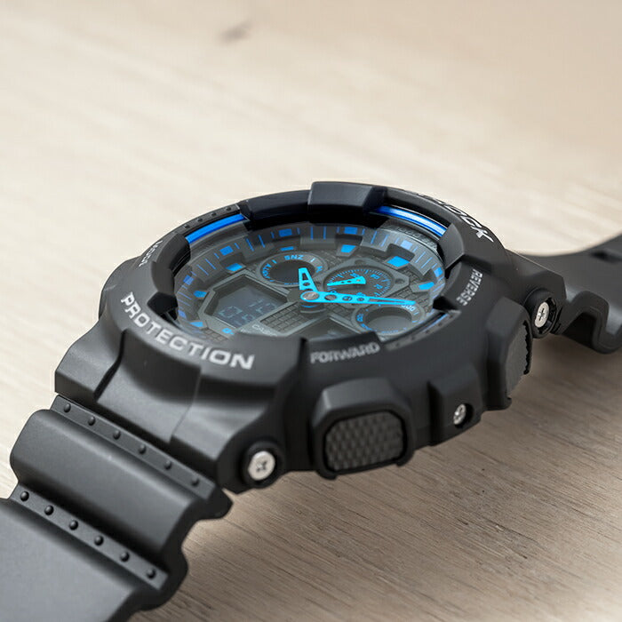 【10年保証】CASIOG-SHOCKカシオGショックGA-100-1A2腕時計時計ブランドメンズキッズ子供男の子アナデジ日付カレンダー防水ブラック黒ブルー青ギフトプレゼント