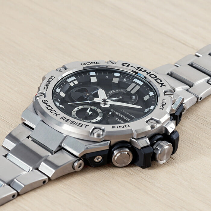 【10年保証】CASIOG-SHOCKカシオGショックGスチールGST-B100D-1A腕時計時計ブランドメンズキッズ子供男の子クロノグラフアナログソーラーブルートゥース日付カレンダー防水ブラック黒シルバーギフトプレゼント