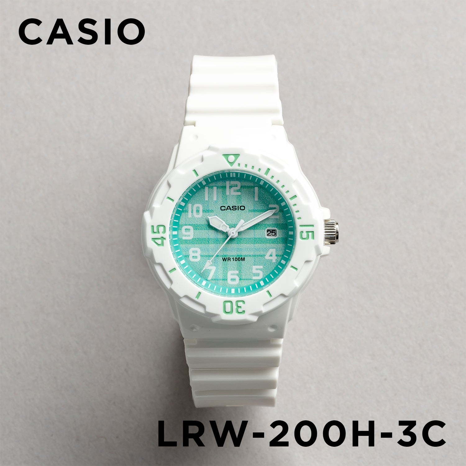 CASIO カシオ LRW-200H-3C ホワイト グリーン文字盤 アナログ レディース 腕時計 正面