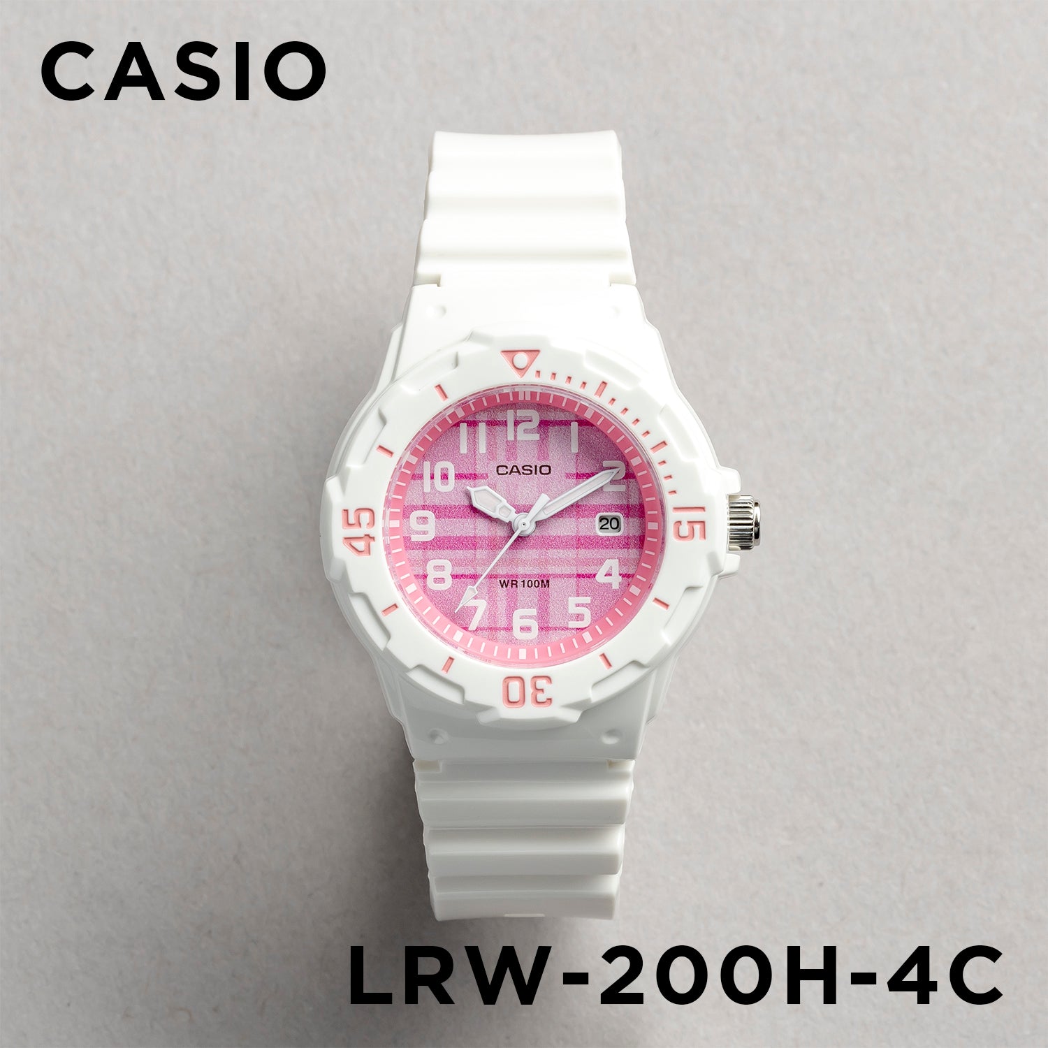 CASIO カシオ LRW-200H-4C ホワイト ピンク文字盤 アナログ レディース 腕時計 正面