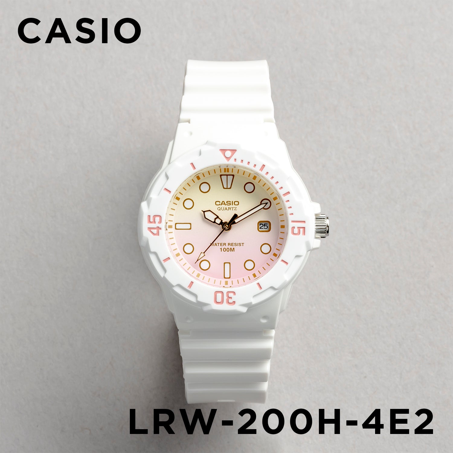 CASIO カシオ LRW-200H-4E2 ホワイト ピンク文字盤 アナログ レディース 腕時計 正面