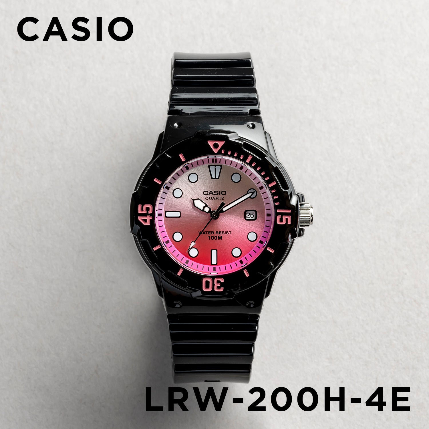 CASIO カシオ LRW-200H-4E ブラック ピンク文字盤 アナログ レディース 腕時計 正面