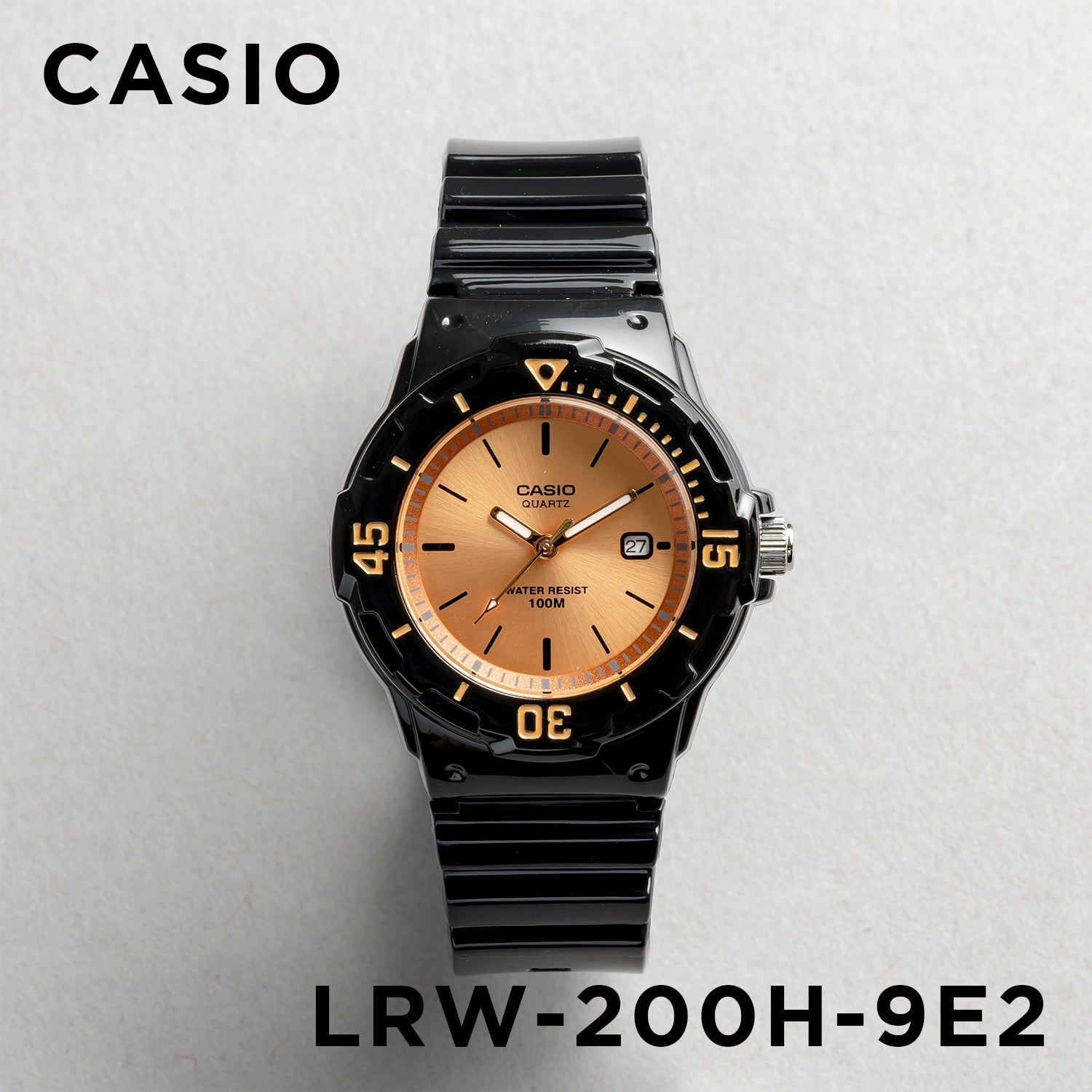 CASIO カシオ LRW-200H-9E2 ブラック ピンクゴールド文字盤 アナログ レディース 腕時計 正面