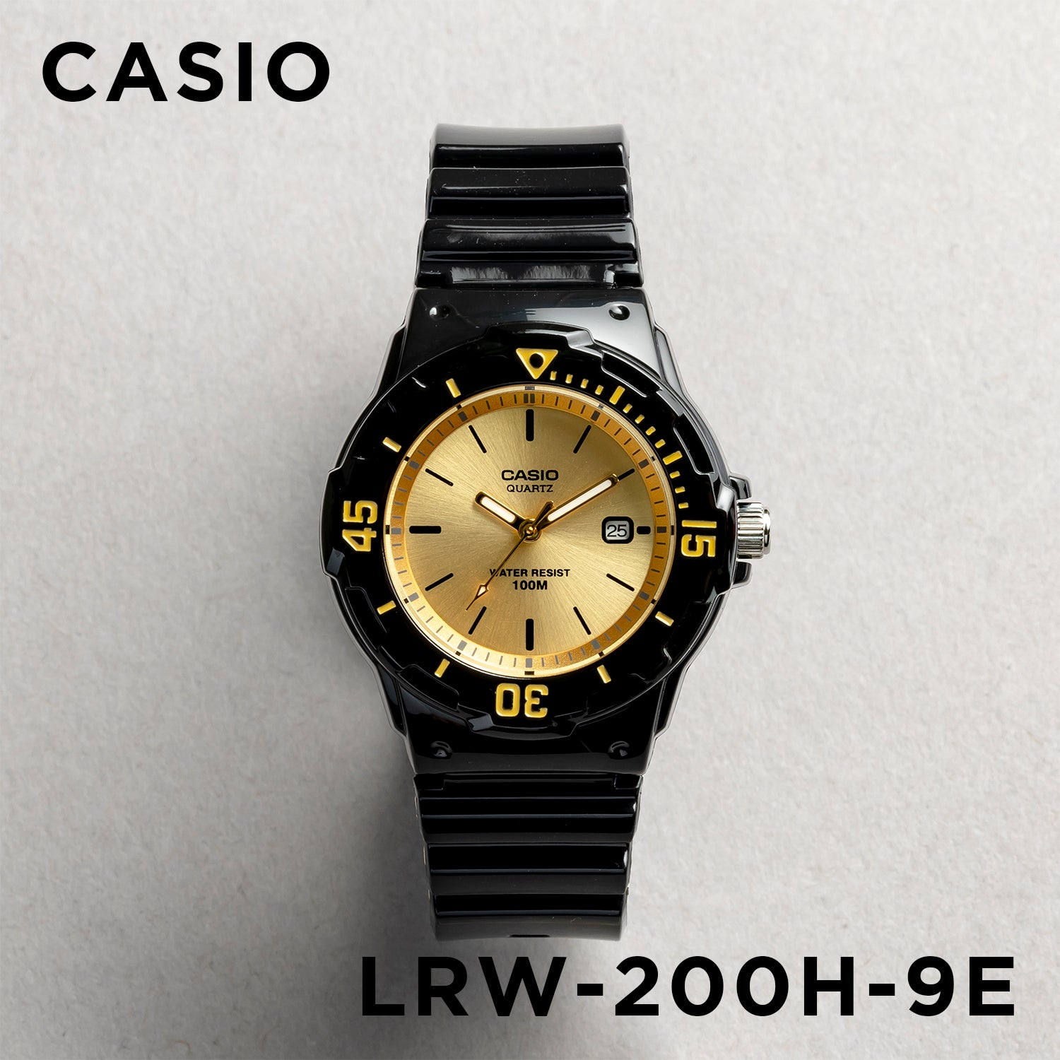 CASIO カシオ LRW-200H-9E ブラック ゴールド文字盤 アナログ レディース 腕時計 正面