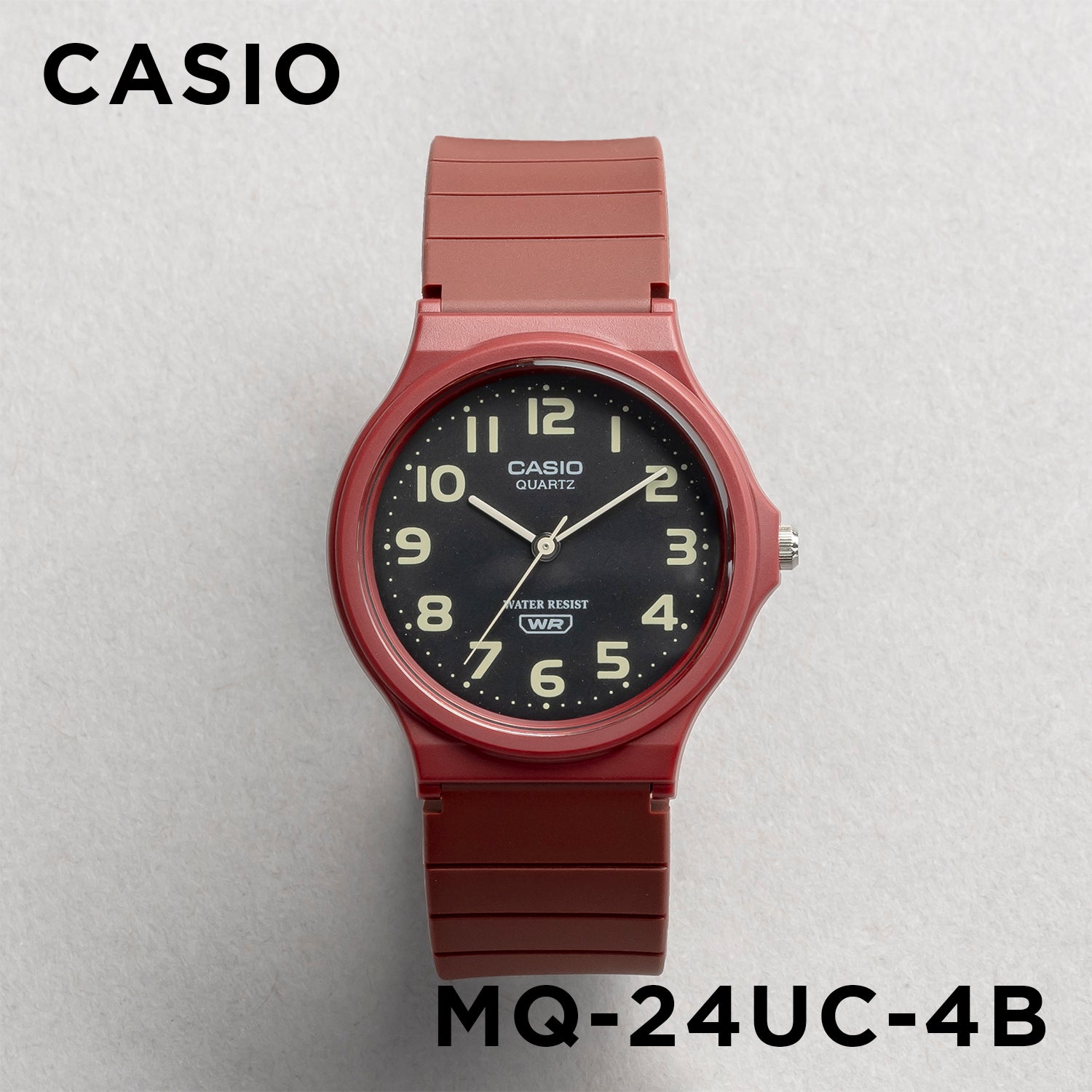 CASIO カシオ MQ-24UC-4B レッド ブラック文字盤 アナログ ユニセックス 腕時計 正面