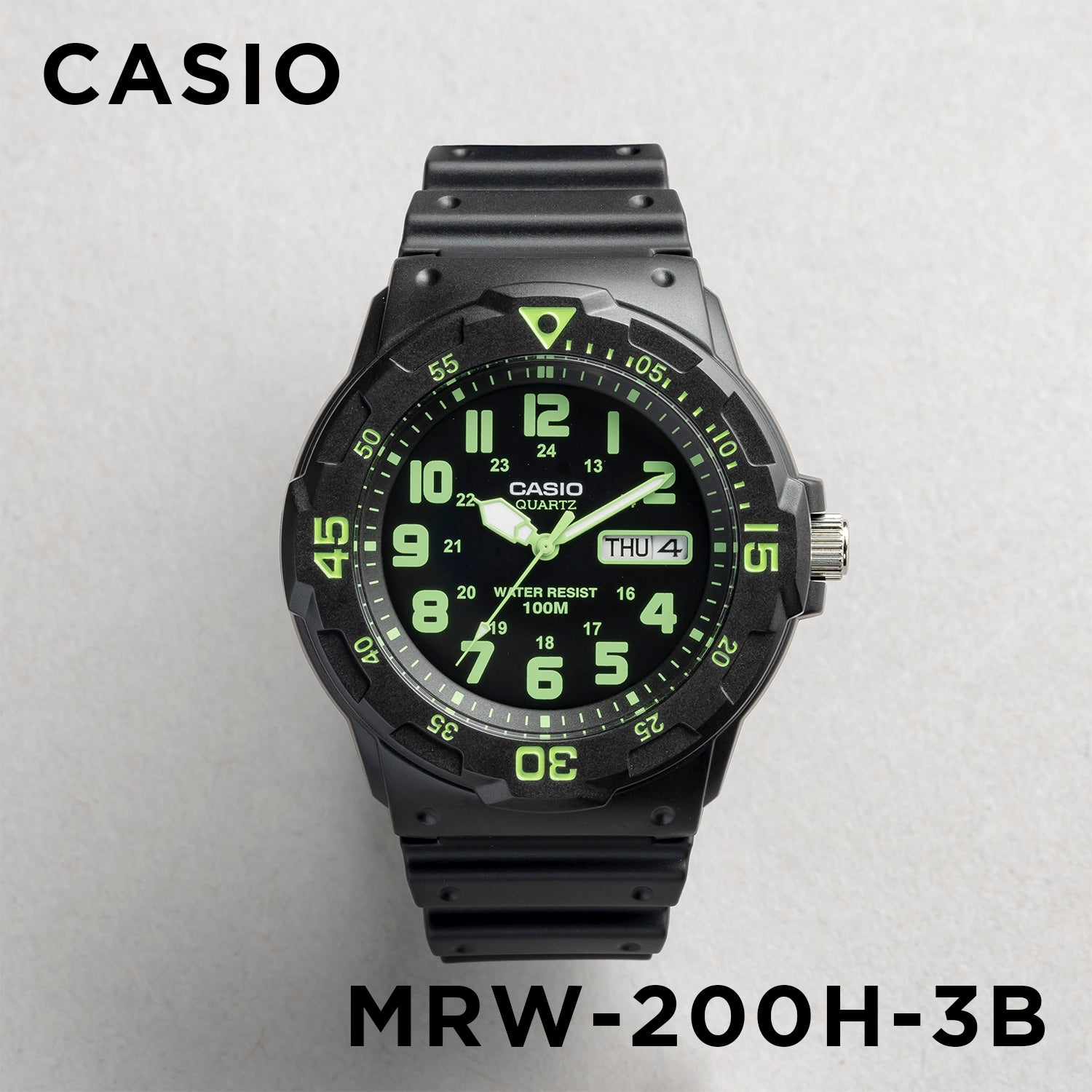 CASIO カシオ MRW-200H-3B ブラック グリーン文字盤 アナログ メンズ 腕時計 正面