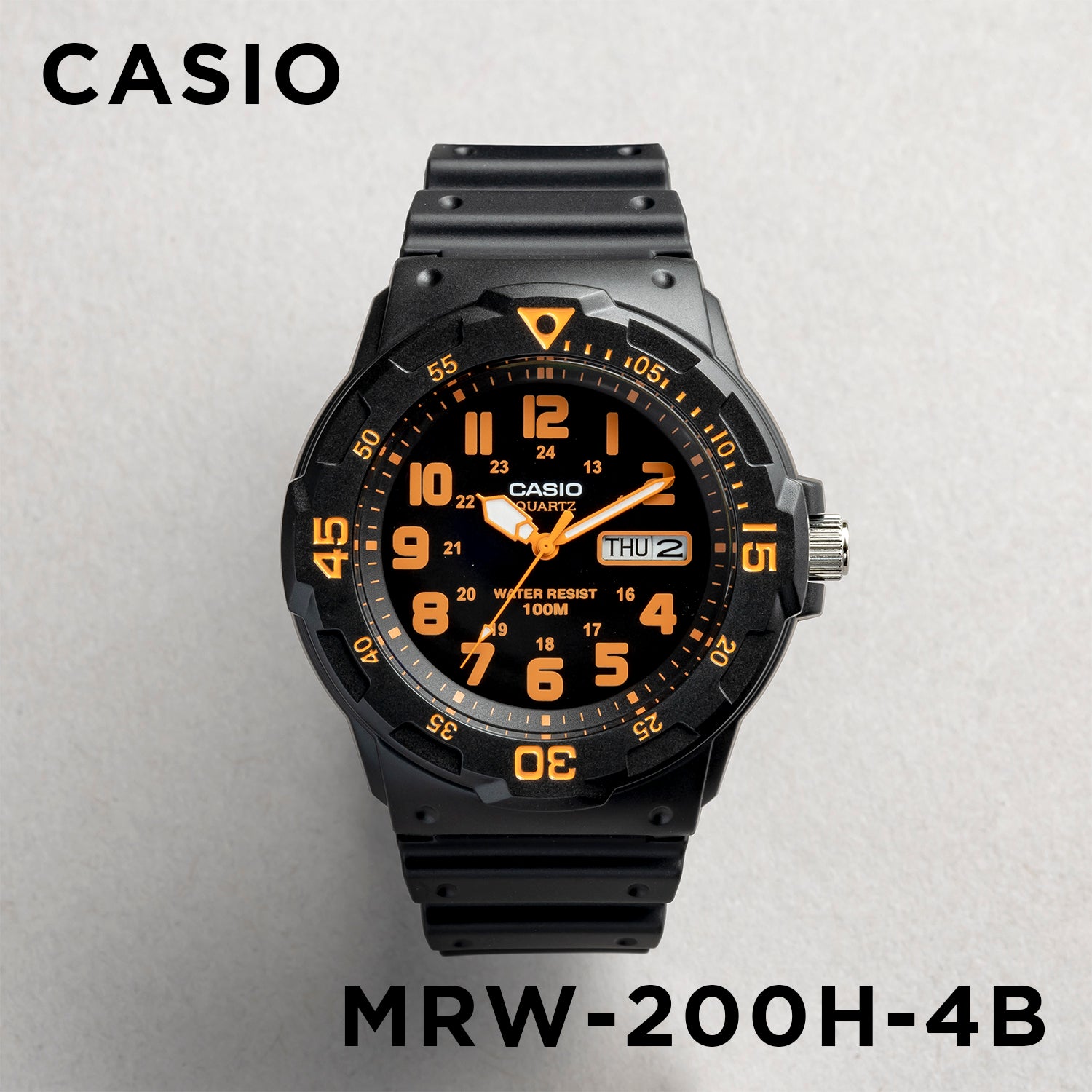 CASIO カシオ MRW-200H-4B ブラック オレンジ文字盤 アナログ メンズ 腕時計 正面