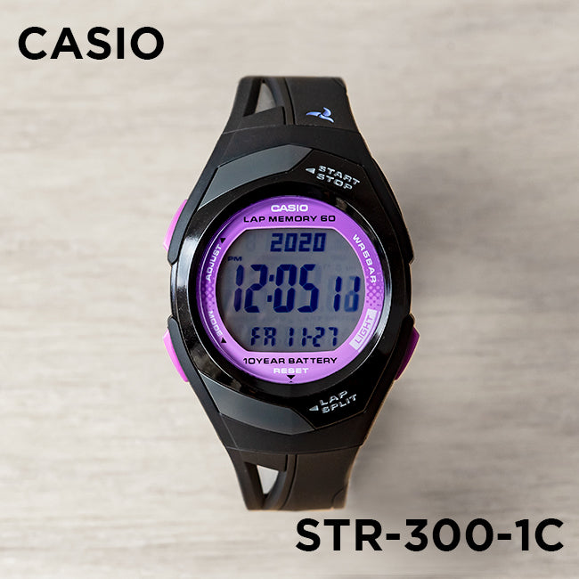CASIO カシオ STR-300-1C ブラック パープル文字盤 デジタル レディース 腕時計 正面