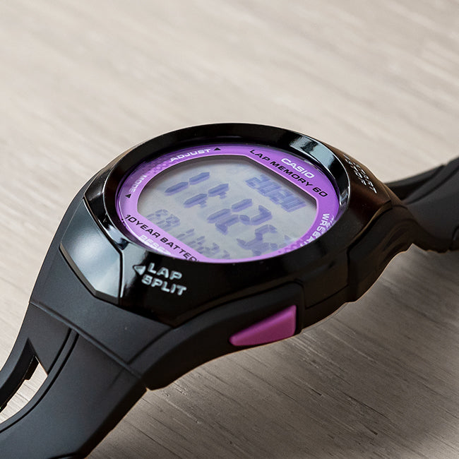 CASIO カシオ STR-300-1C ブラック パープル文字盤 デジタル レディース 腕時計 斜め