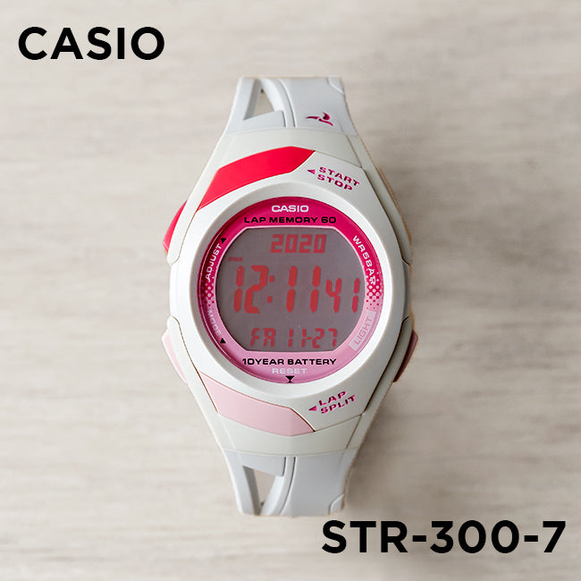 CASIO カシオ STR-300-7 ホワイト ピンク文字盤 デジタル レディース 腕時計 正面