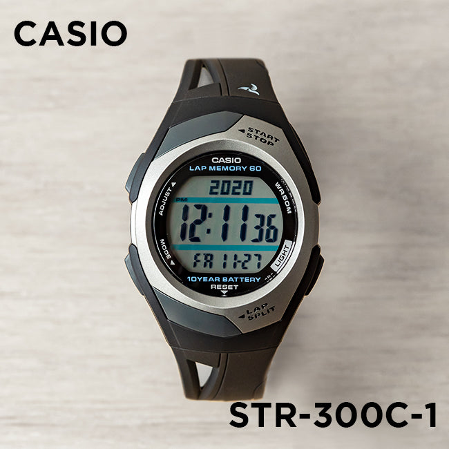 CASIO カシオ STR-300C-1 ブラック グレー文字盤 デジタル レディース 腕時計 正面