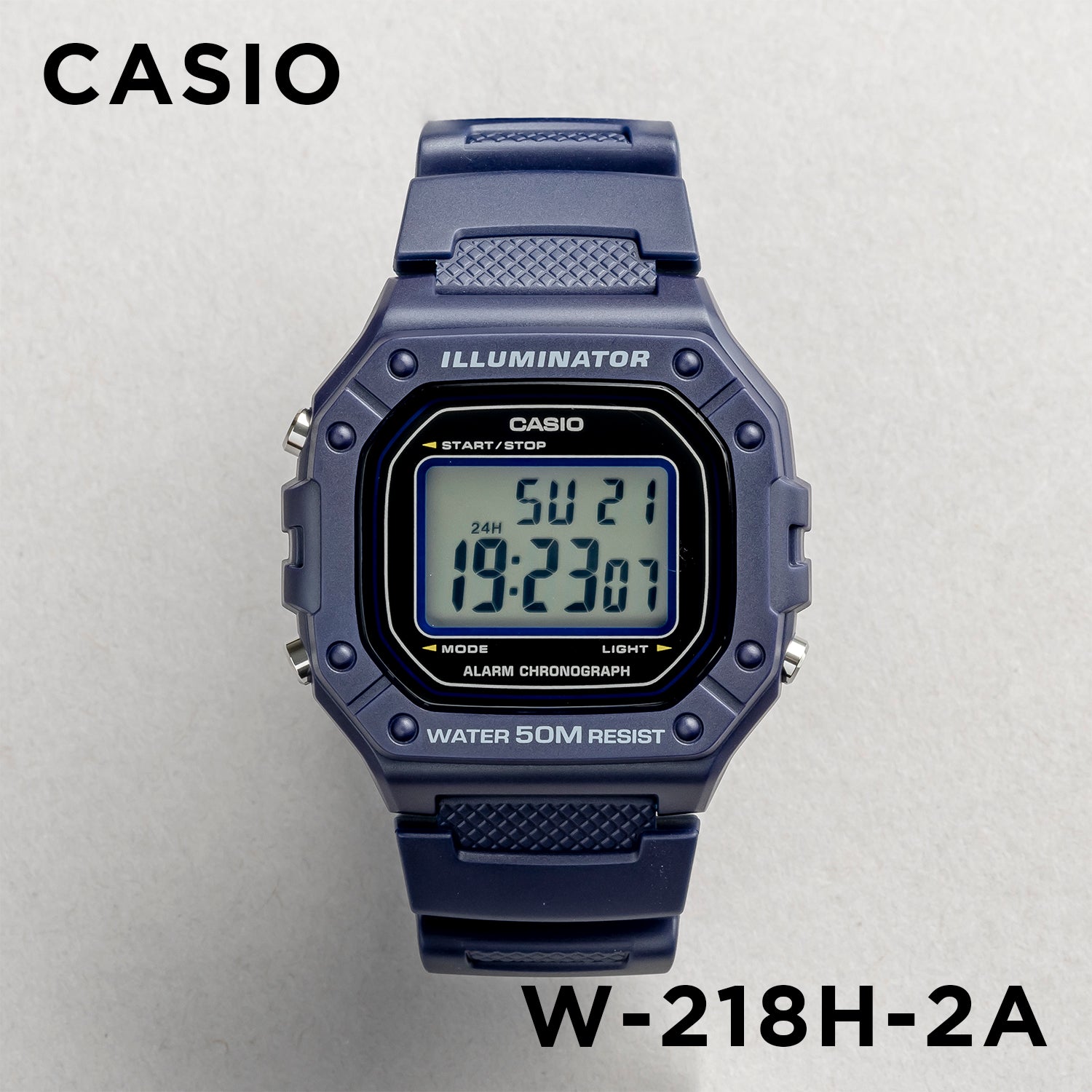 CASIO カシオ W-218H-2A ネイビー ブラック文字盤 デジタル メンズ 腕時計 正面