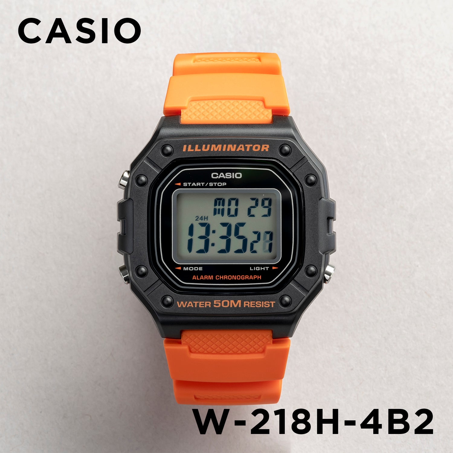 CASIO カシオ W-218H-4B2 オレンジ ブラック文字盤 デジタル メンズ 腕時計 正面