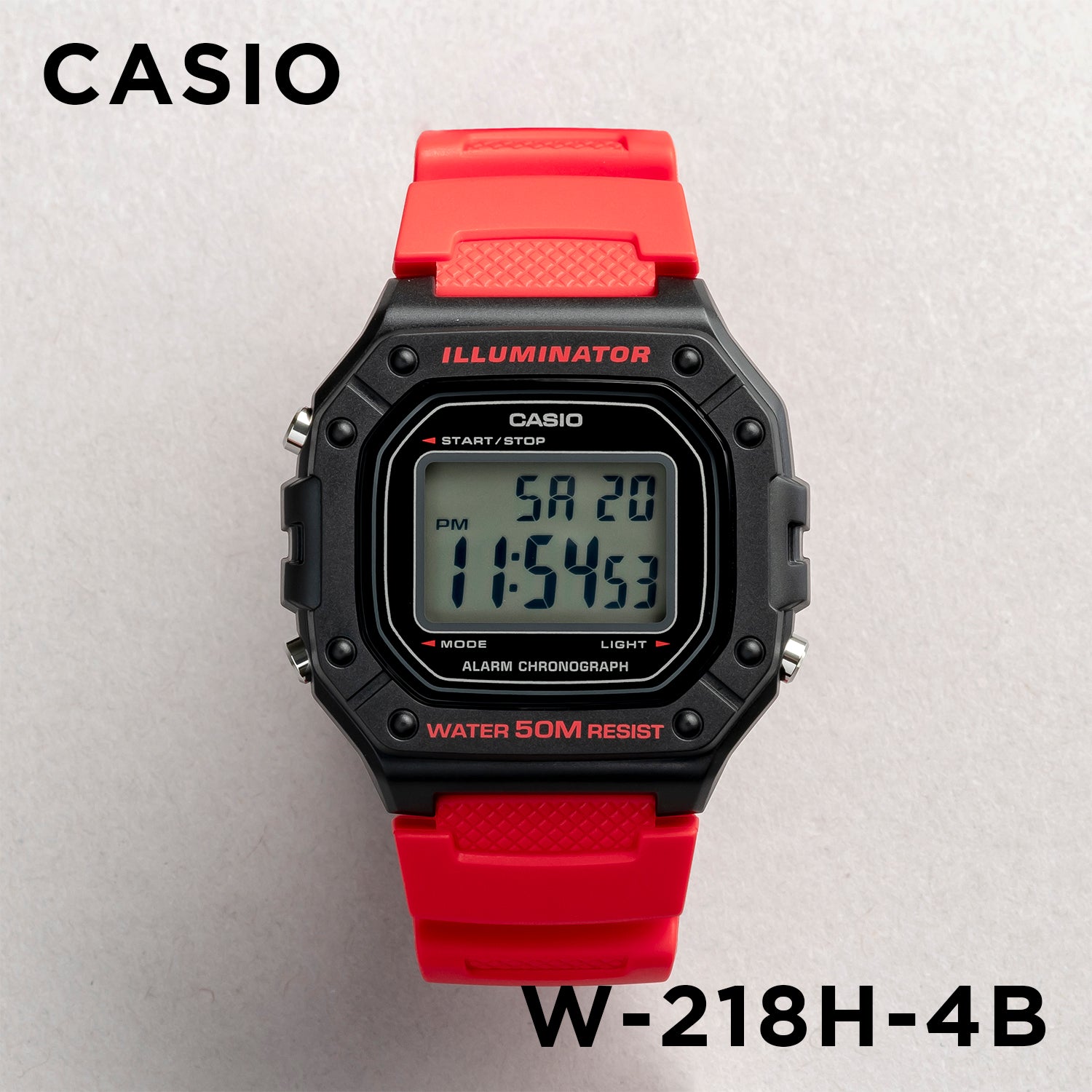 CASIO カシオ W-218H-4B レッド ブラック文字盤 デジタル メンズ 腕時計 正面