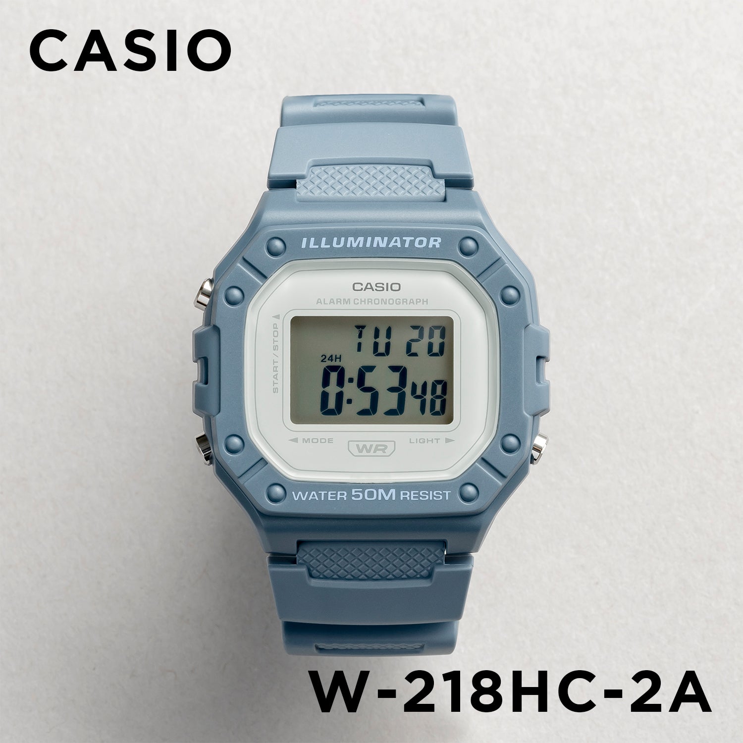 CASIO カシオ W-218HC-2A ブルー ホワイト文字盤 デジタル ユニセックス 腕時計 正面