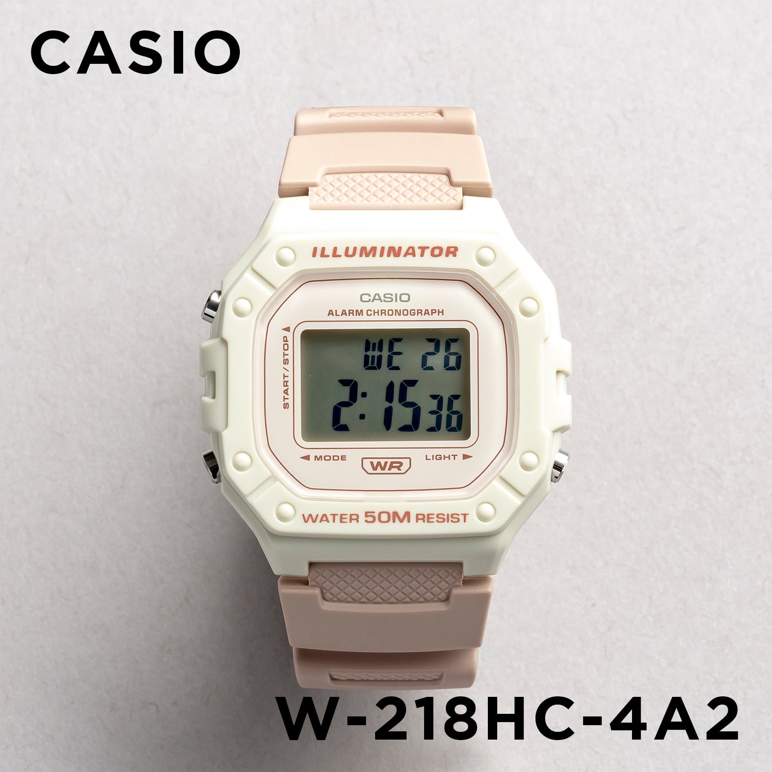 CASIO カシオ W-218HC-4A2 ピンク ピンク文字盤 デジタル ユニセックス 腕時計 正面