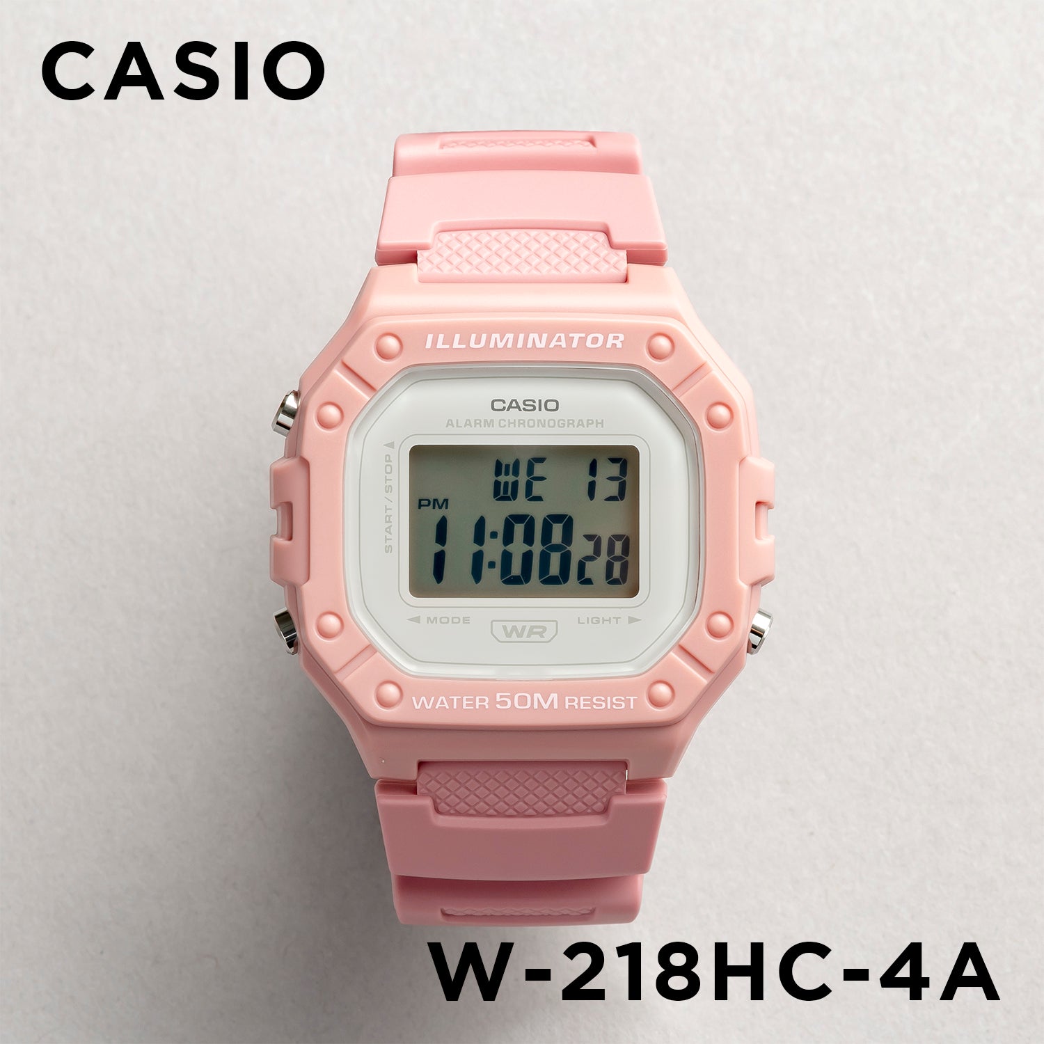 CASIO カシオ W-218HC-4A ピンク ホワイト文字盤 デジタル ユニセックス 腕時計 正面