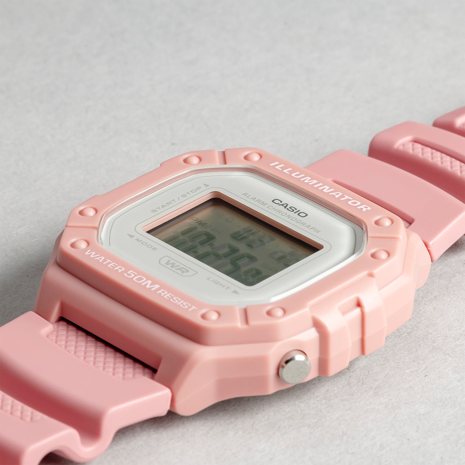CASIO カシオ W-218HC-4A ピンク ホワイト文字盤 デジタル ユニセックス 腕時計 斜め