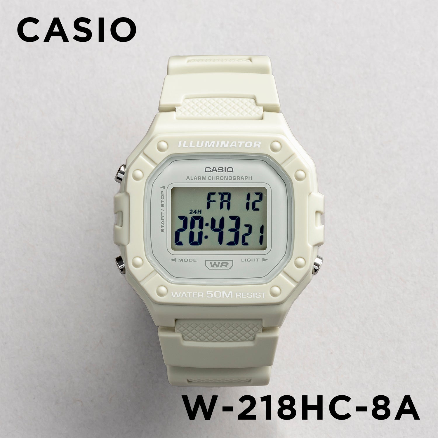 CASIO カシオ W-218HC-8A ベージュ ホワイト文字盤 デジタル ユニセックス 腕時計 正面