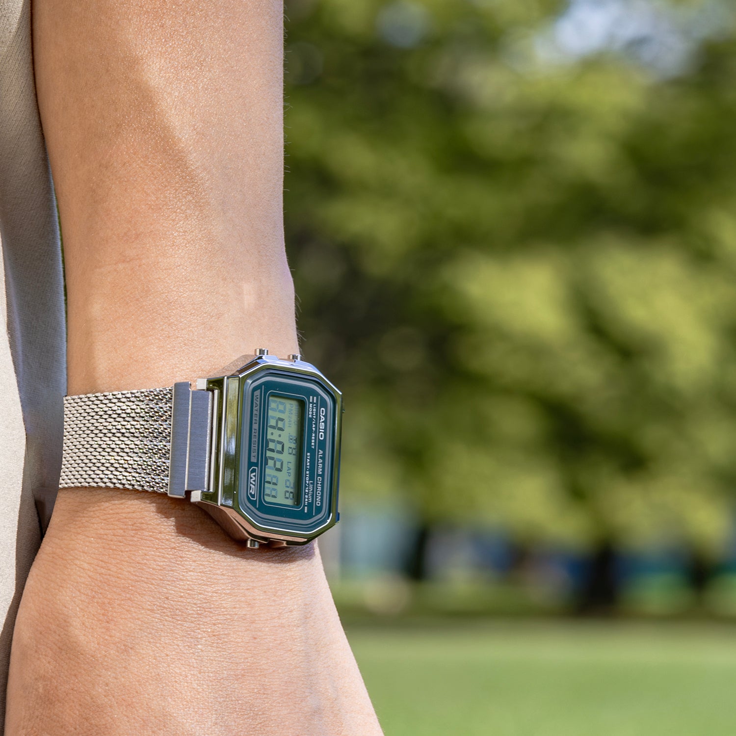 CASIO カシオ A158WEM-3 シルバー グリーン文字盤 デジタル メンズ 腕時計