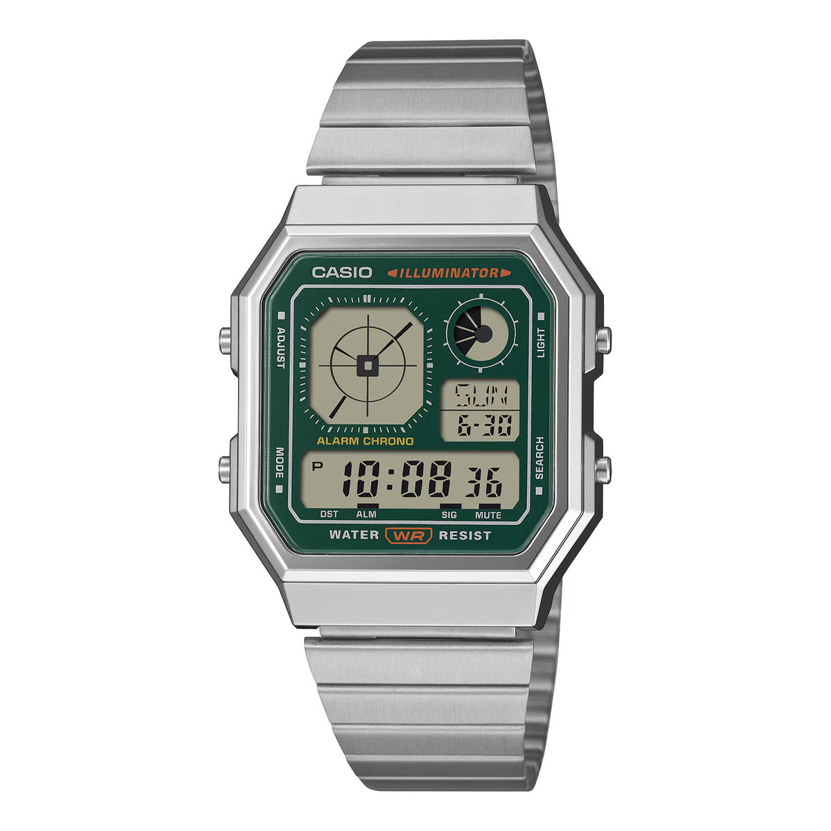 CASIO カシオ A130WE-3A シルバー グリーン文字盤 デジタル メンズ 腕時計