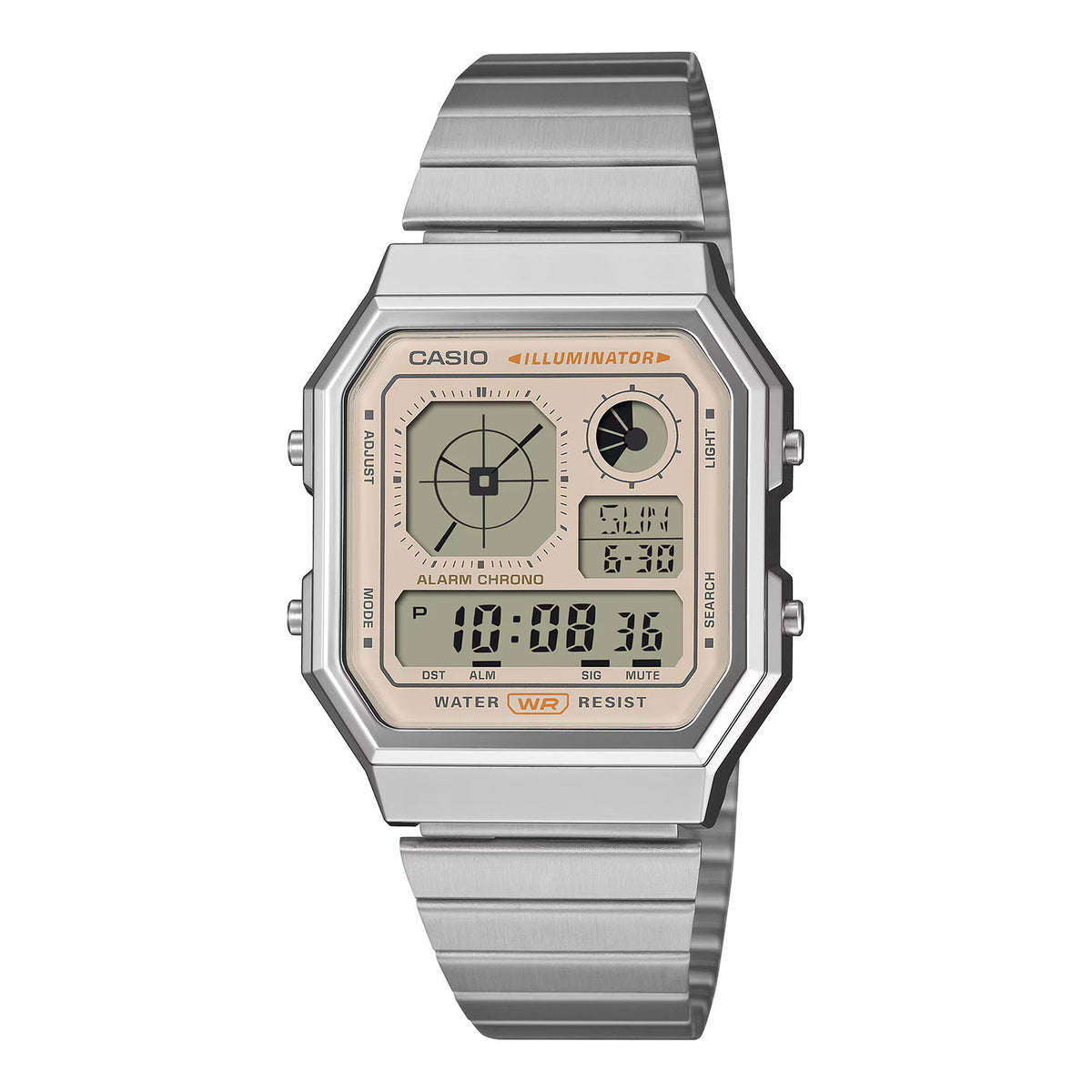 CASIO カシオ A130WE-9A シルバー ベージュ文字盤 デジタル メンズ 腕時計