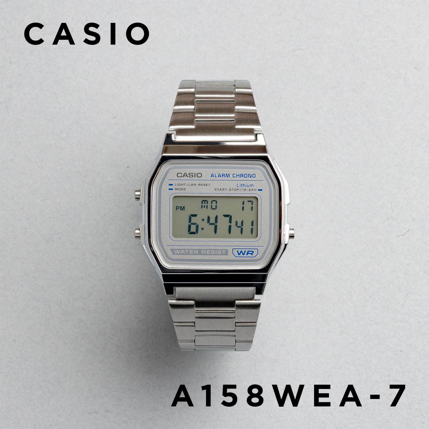 CASIO カシオ A158WEA-7 シルバー シルバー文字盤 デジタル メンズ 腕時計 正面