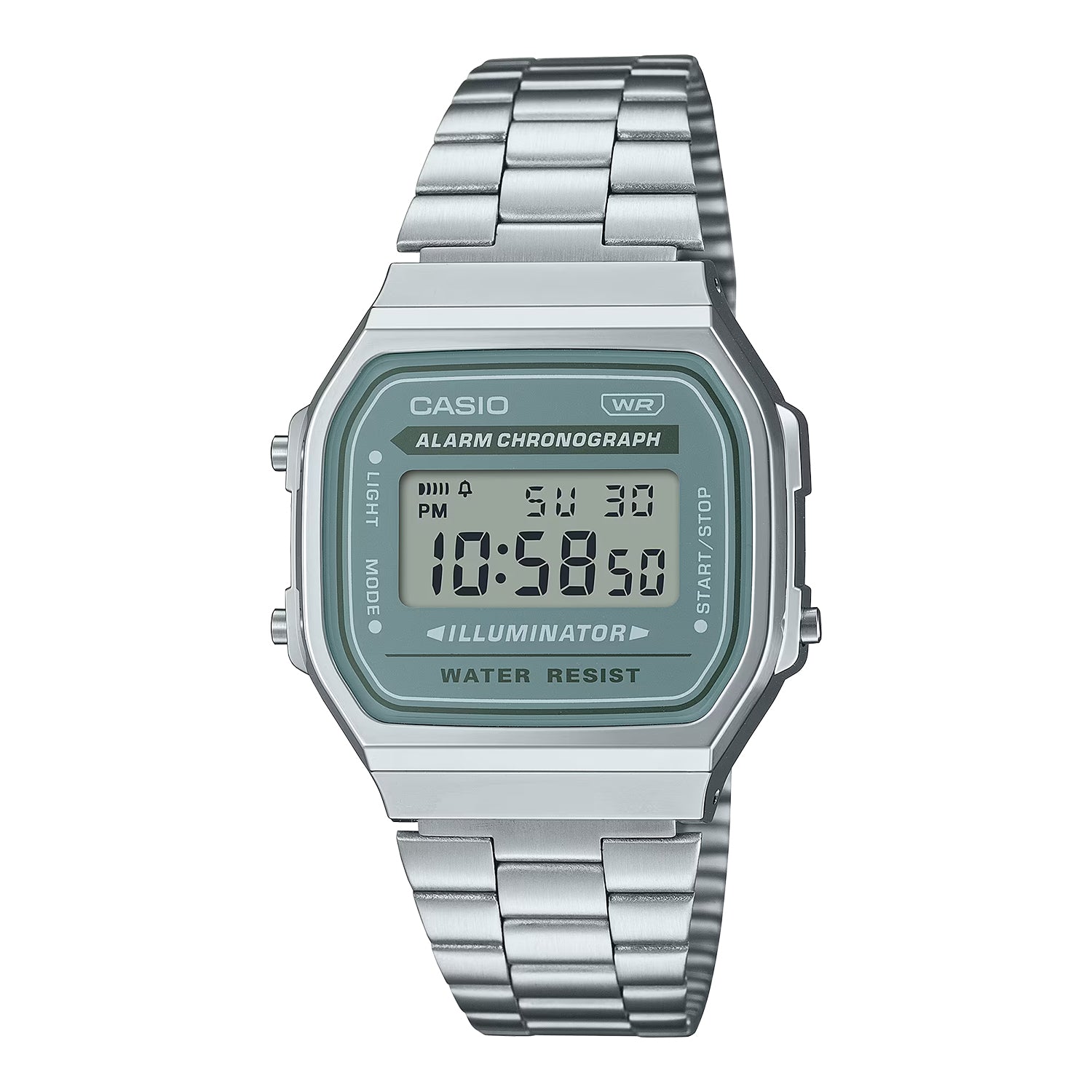 CASIO カシオ A168WA-3A シルバー グリーン文字盤 デジタル メンズ 腕時計