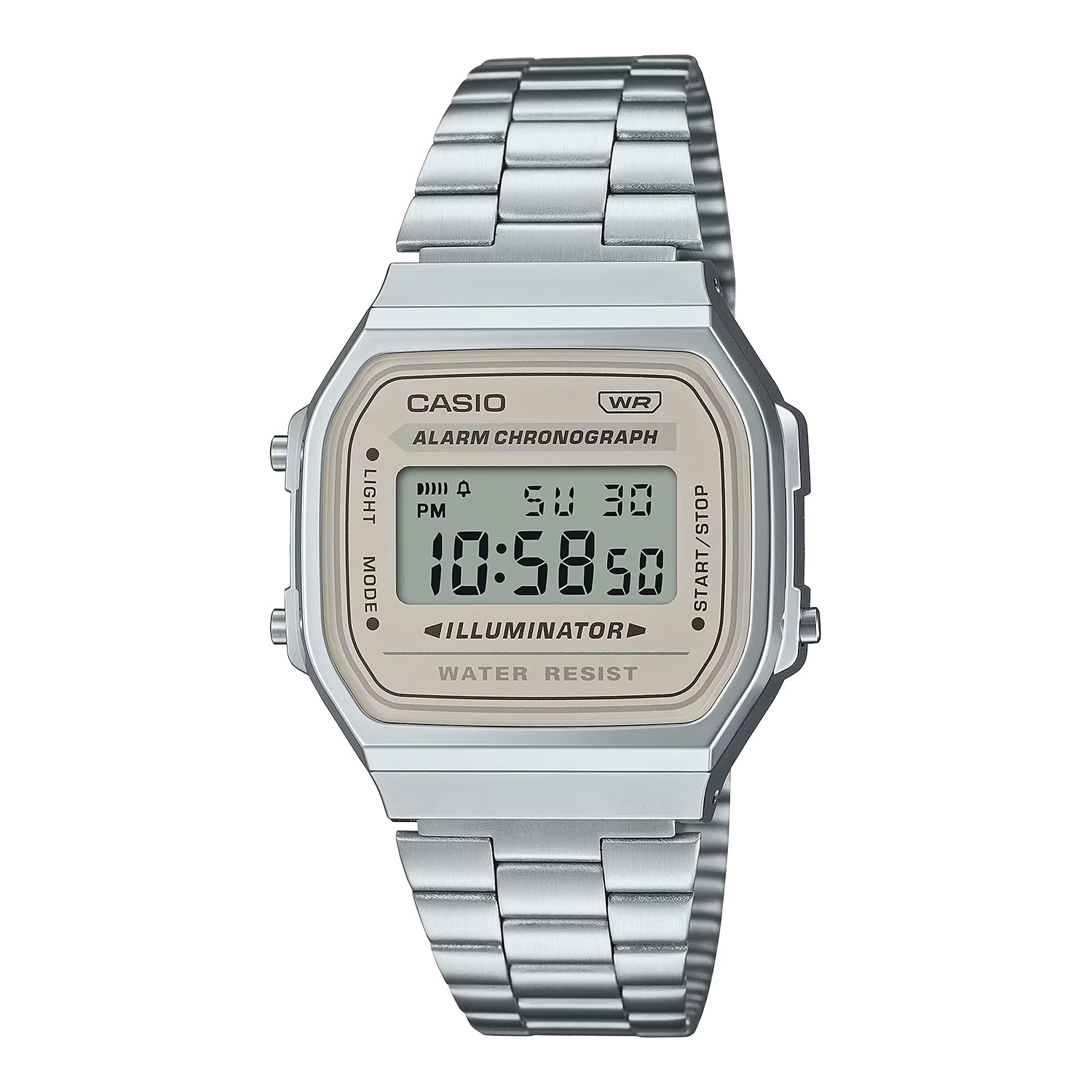 CASIO カシオ A168WA-8A シルバー ベージュ文字盤 デジタル メンズ 腕時計