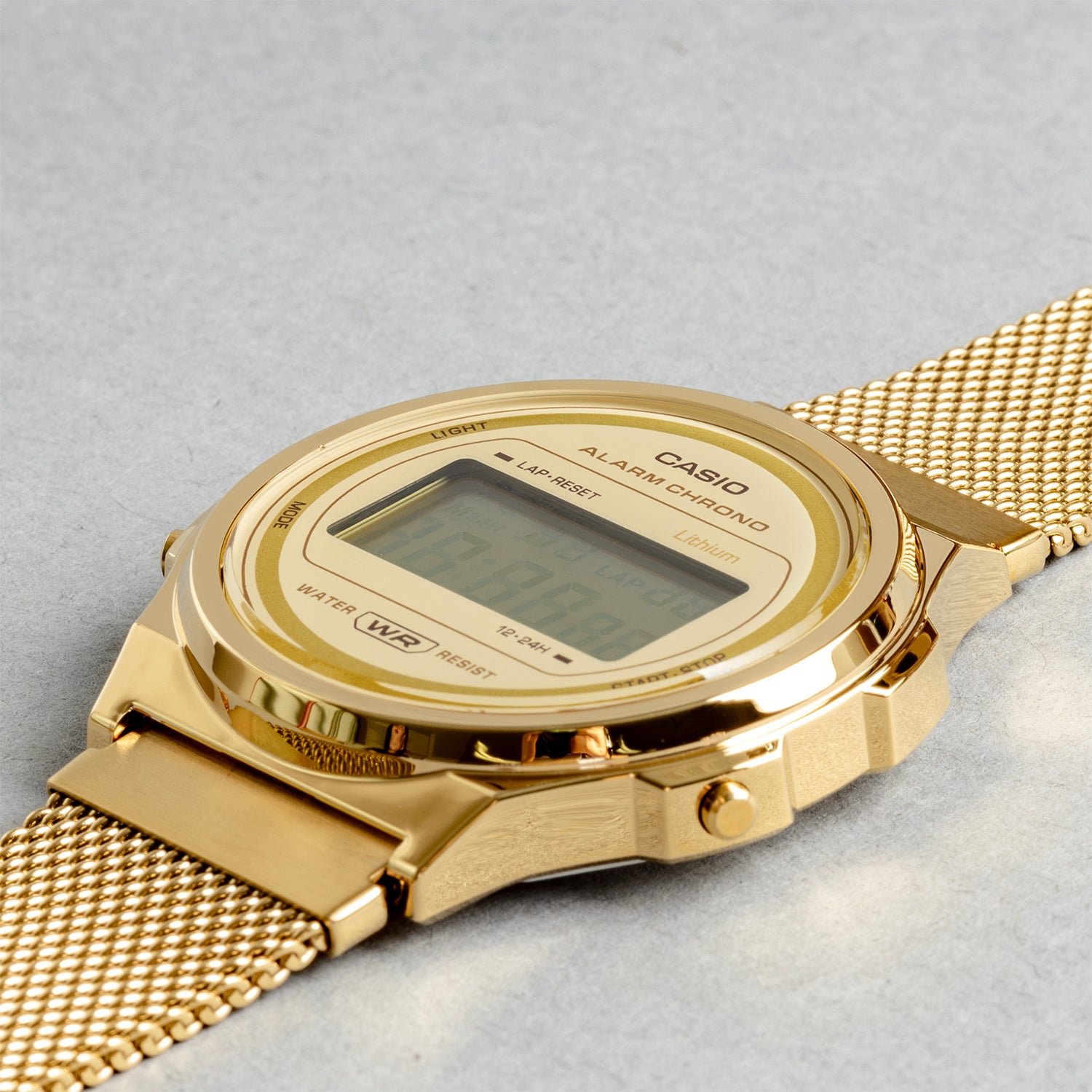 CASIO カシオ A171WEMG-9A ゴールド ベージュ文字盤 デジタル メンズ 腕時計 斜め