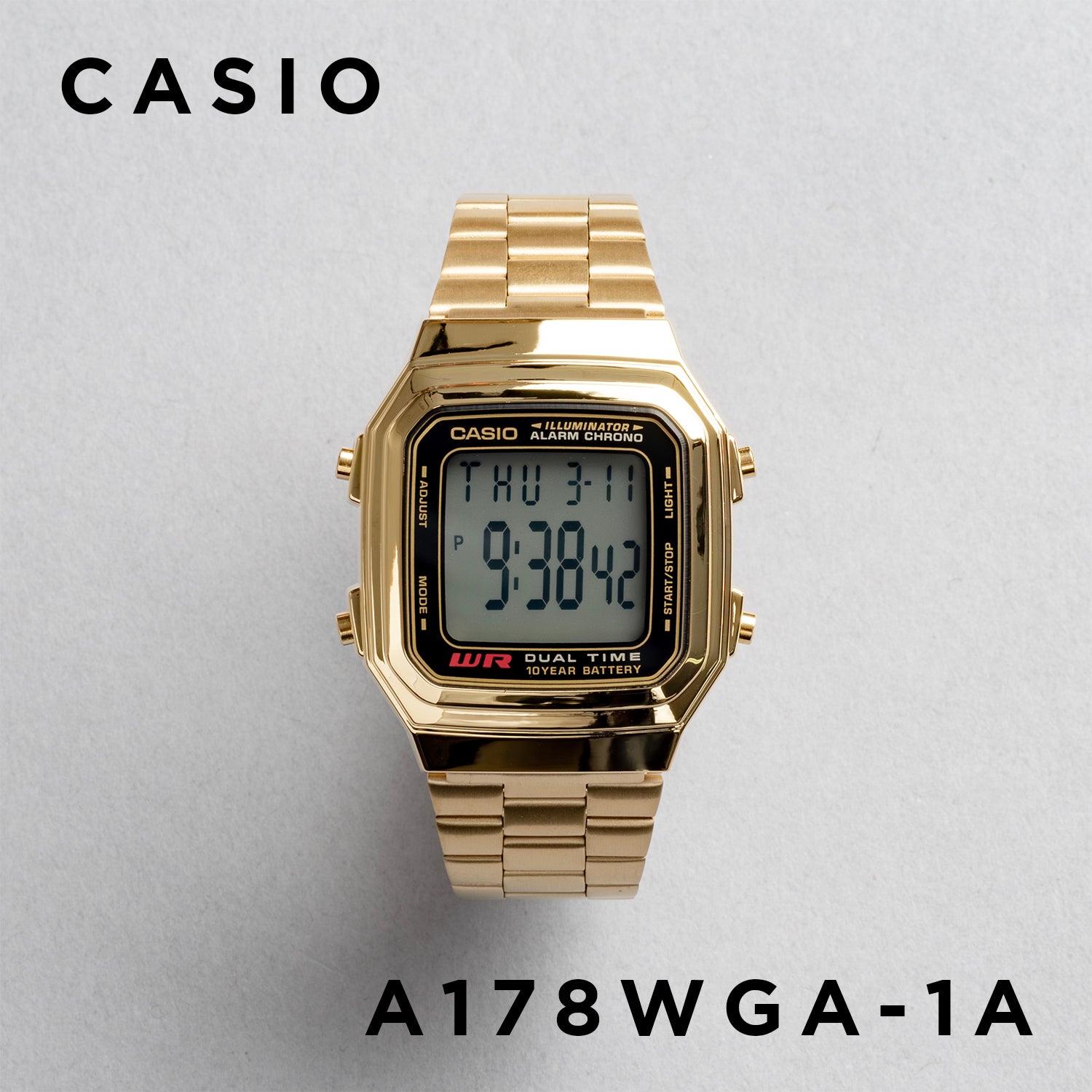 CASIO カシオ A178WGA-1A ゴールド ブラック文字盤 デジタル メンズ 腕時計 正面