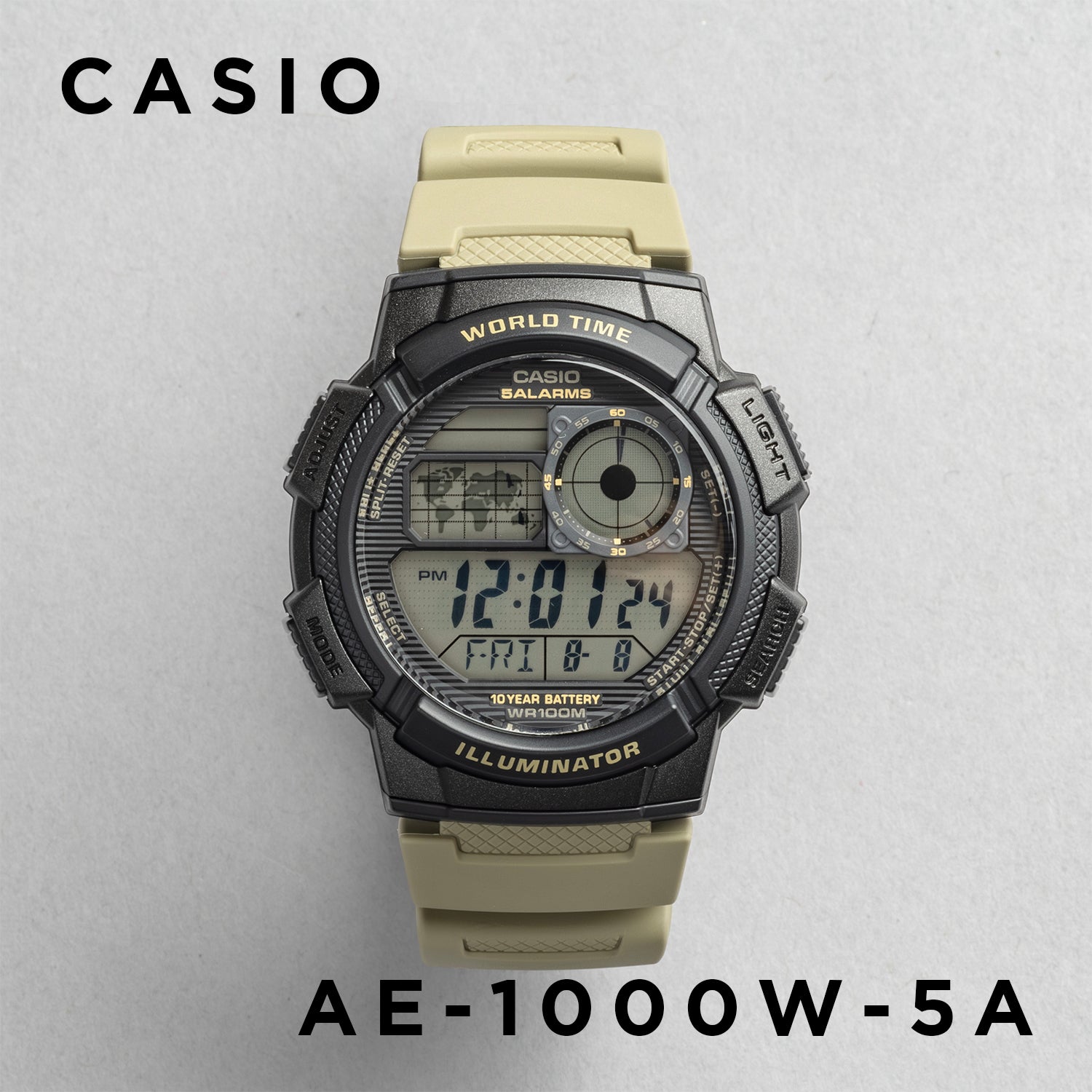 CASIO カシオ AE-1000W-5A ベージュ ブラック文字盤 デジタル メンズ 腕時計 正面