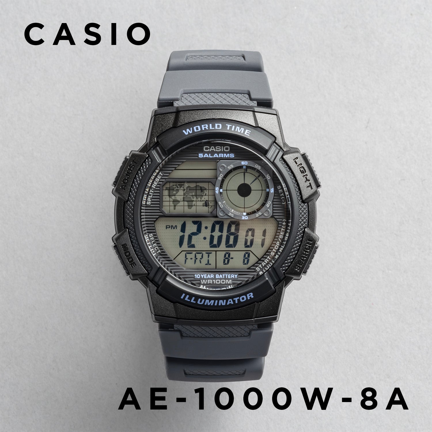 CASIO カシオ AE-1000W-8A グレー ブラック文字盤 デジタル メンズ 腕時計 正面