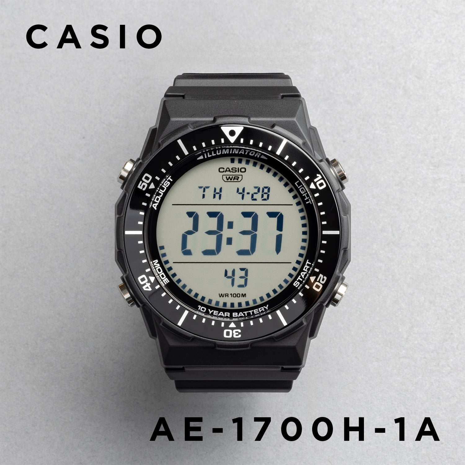 CASIO カシオ AE-1700H-1A ブラック ブラック文字盤 デジタル メンズ 腕時計 正面