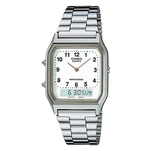 CASIO カシオ AQ-230A-7B シルバー ホワイト文字盤 アナデジ メンズ 腕時計
