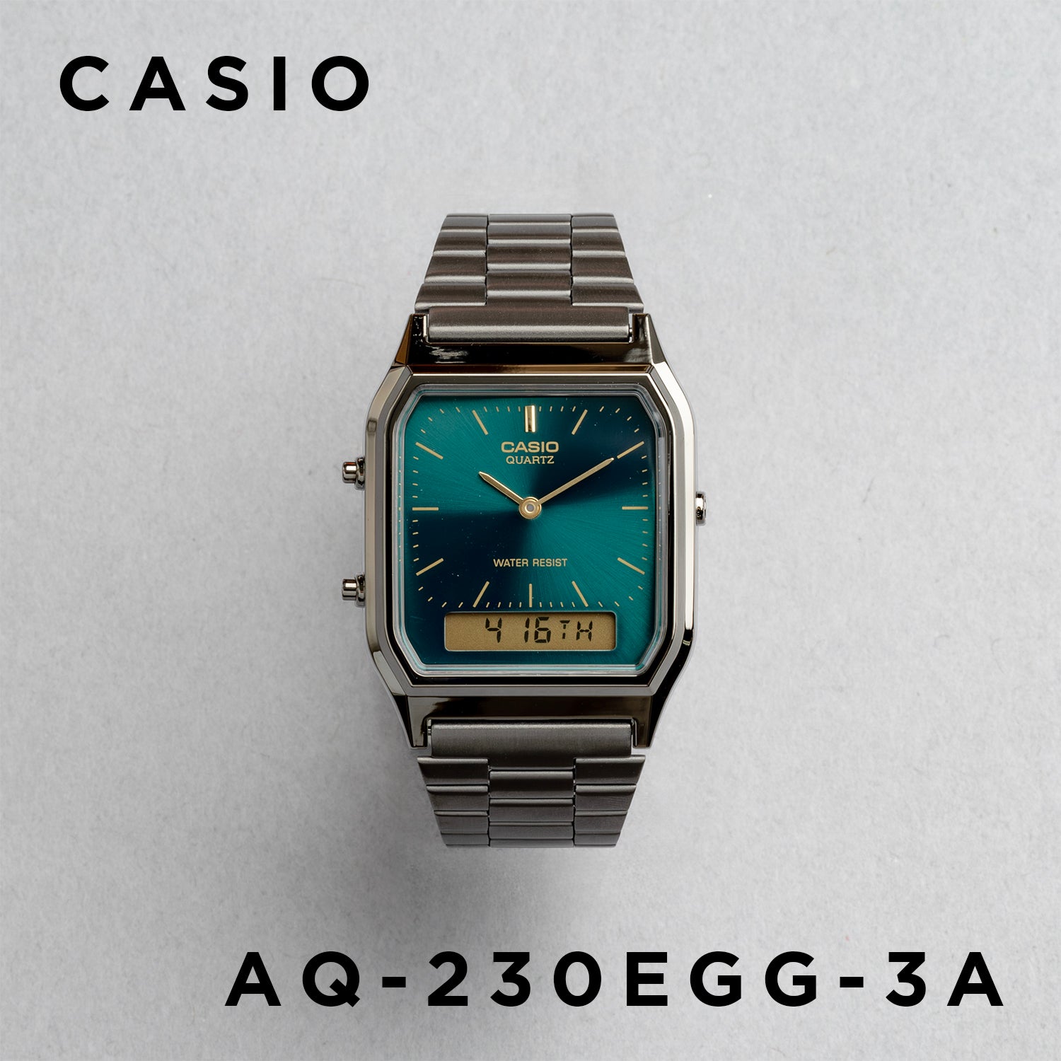 CASIO カシオ AQ-230EGG-3A ガンメタ グリーン文字盤 アナデジ メンズ 腕時計 正面