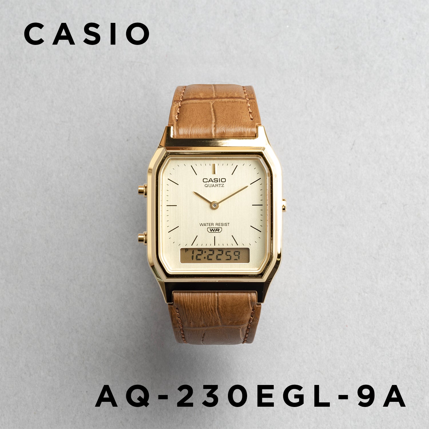 CASIO カシオ AQ-230EGL-9A ブラウン ゴールド文字盤 アナデジ メンズ 腕時計 正面