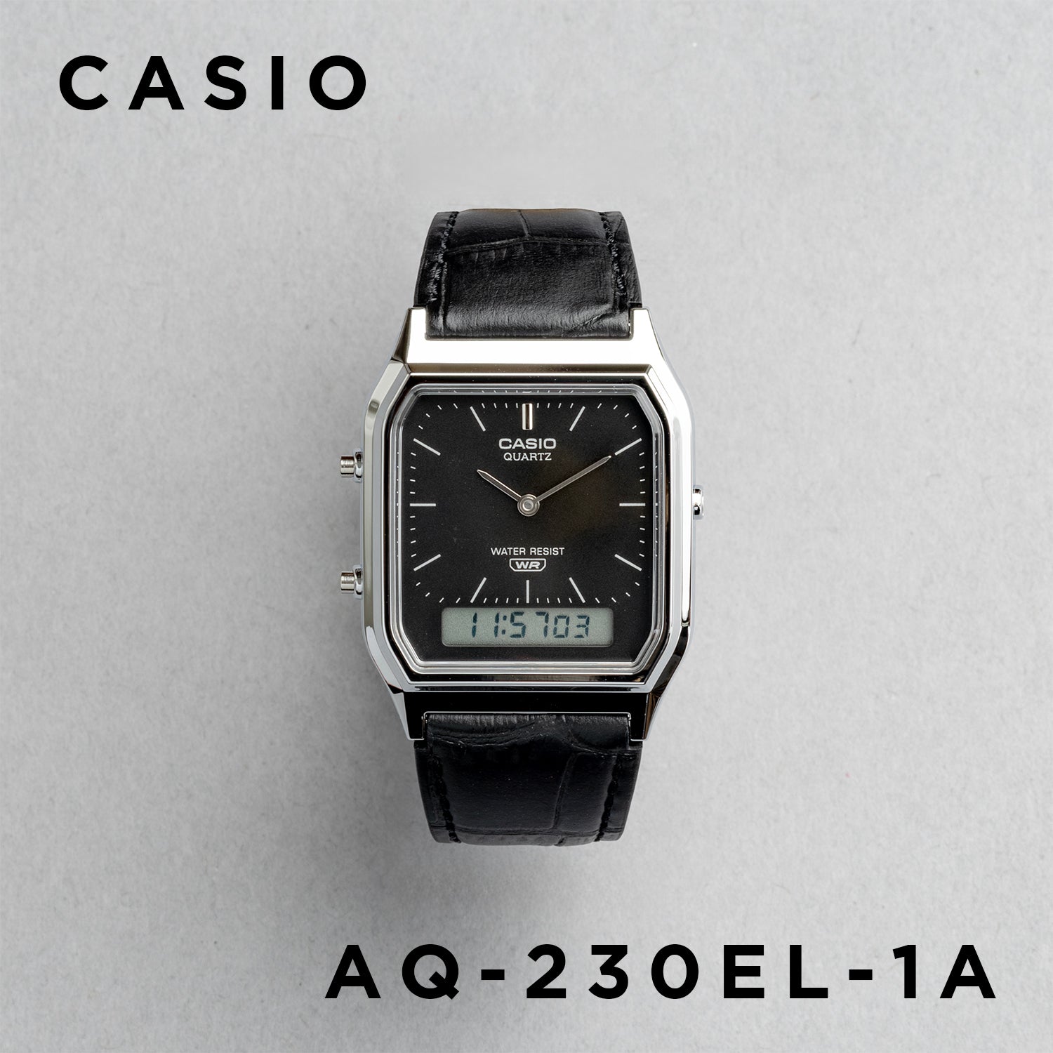 CASIO カシオ AQ-230EL-1A ブラック ブラック文字盤 アナデジ メンズ 腕時計 正面