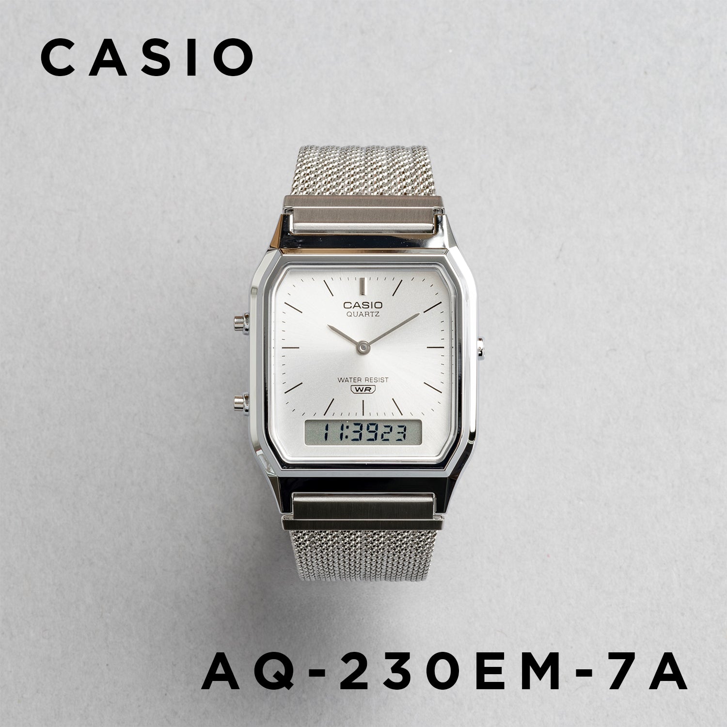 CASIO カシオ AQ-230EM-7A シルバー シルバー アナデジ メンズ 腕時計 正面