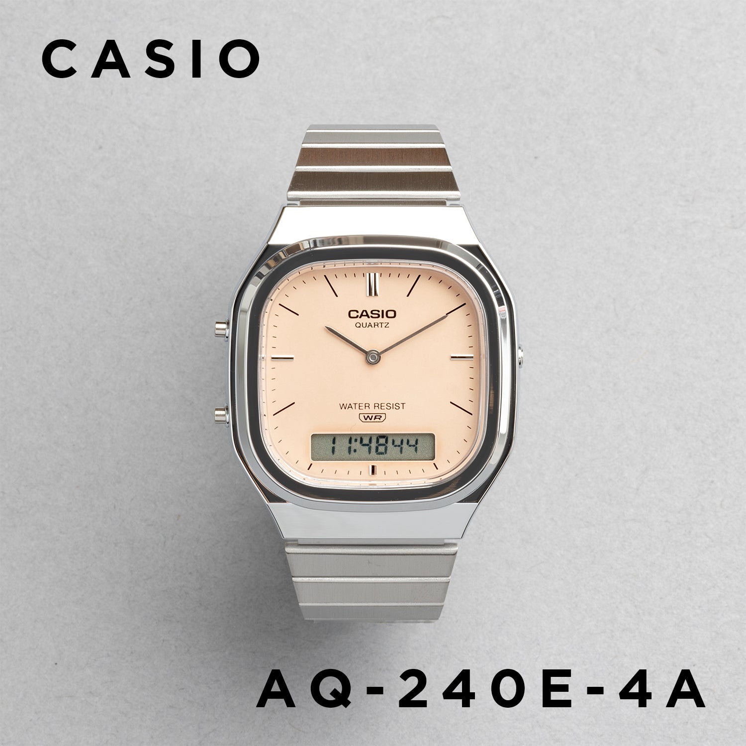 CASIO カシオ AQ-240E-4A シルバー オレンジ文字盤 アナデジ メンズ 腕時計 正面