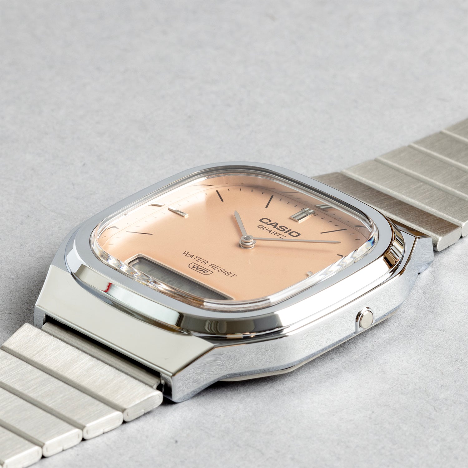 CASIO カシオ AQ-240E-4A シルバー オレンジ文字盤 アナデジ メンズ 腕時計 斜め