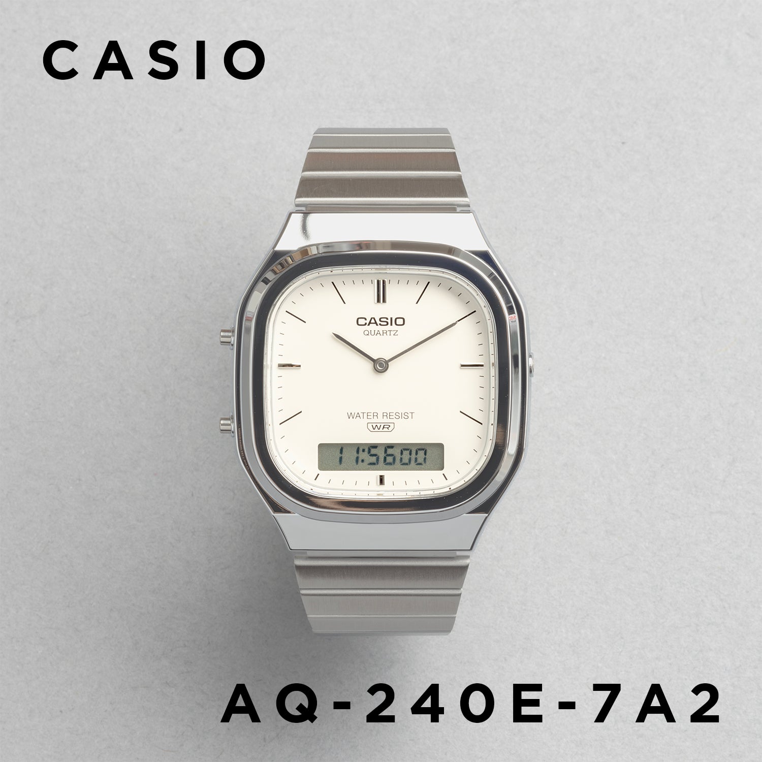 CASIO カシオ AQ-240E-7A2 シルバー ベージュ文字盤 アナデジ メンズ 腕時計 正面