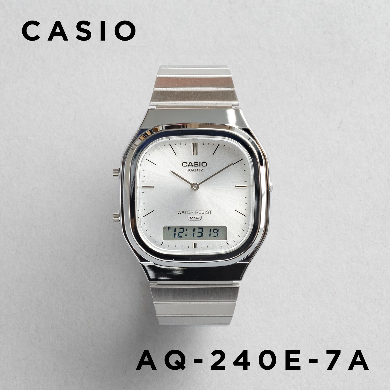 CASIO カシオ AQ-240E-7A シルバー シルバー文字盤 アナデジ メンズ 腕時計 正面