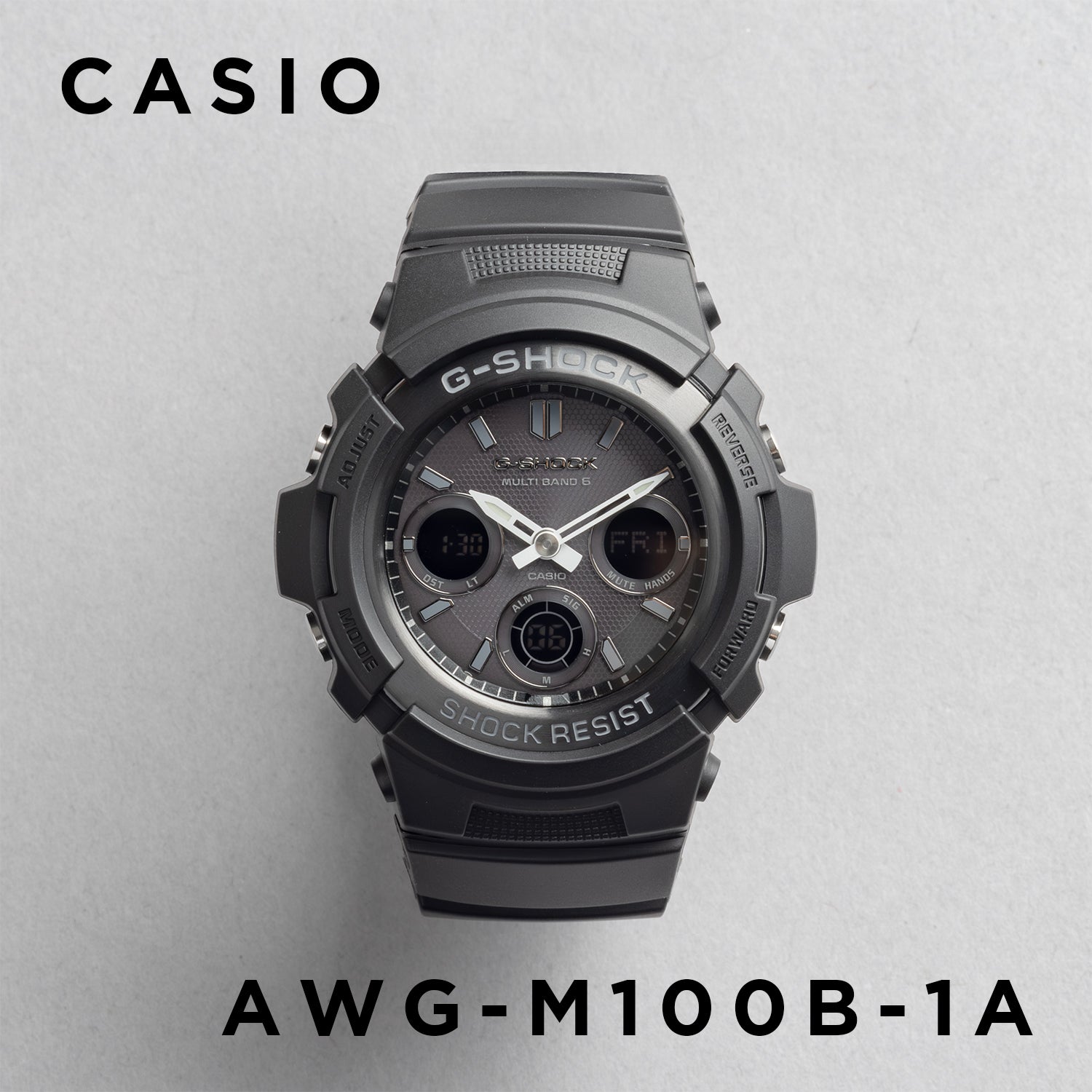 CASIO カシオ AWG-M100B-1A ブラック ブラック文字盤 アナデジ G-SHOCK メンズ 腕時計 正面